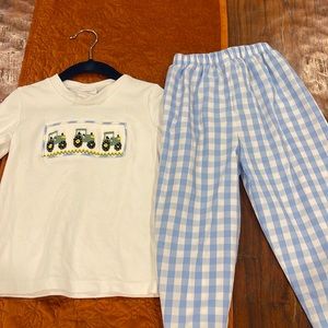 Tractor smocked outfit. EUC